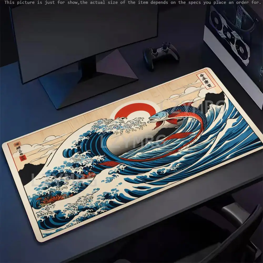 لوحة ماوس تنين وموجة يابانية كبيرة من المطاط المضاد للانزلاق ملحقات مكتب الكمبيوتر لوحة ماوس للمكتب والألعاب لوحة المفاتيح حصيرة ديكور البساط #5