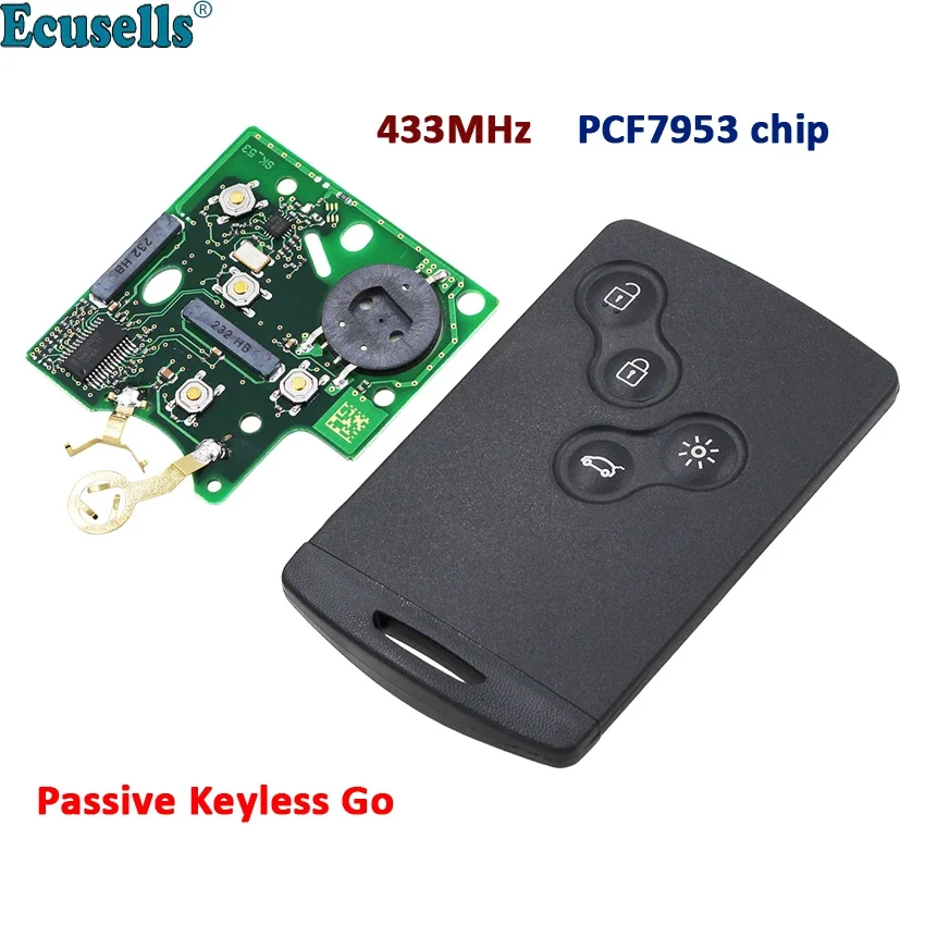 

4 Buttons Smart Card FSK 433MHz PCF7953 Chip Passive Keyless Go / Entry Remote Car Key for Renault Clio IV Captur