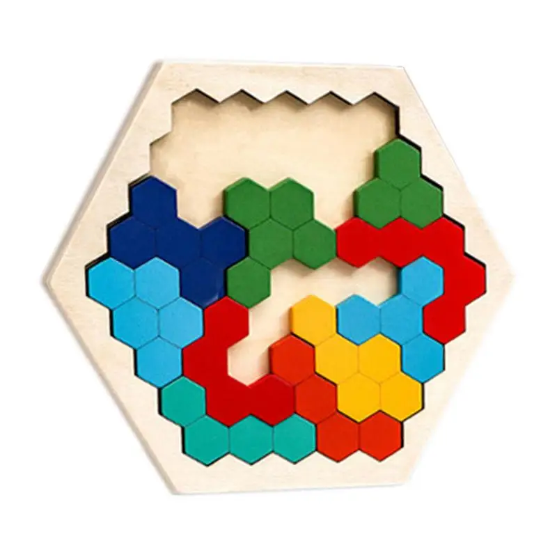 Wooden Hexagon Puzzle Honeycomb Jigsaw Puzzle Brain Teasers Color Engaging Logic Puzzles Colorful Kindergarten Toys For All Age