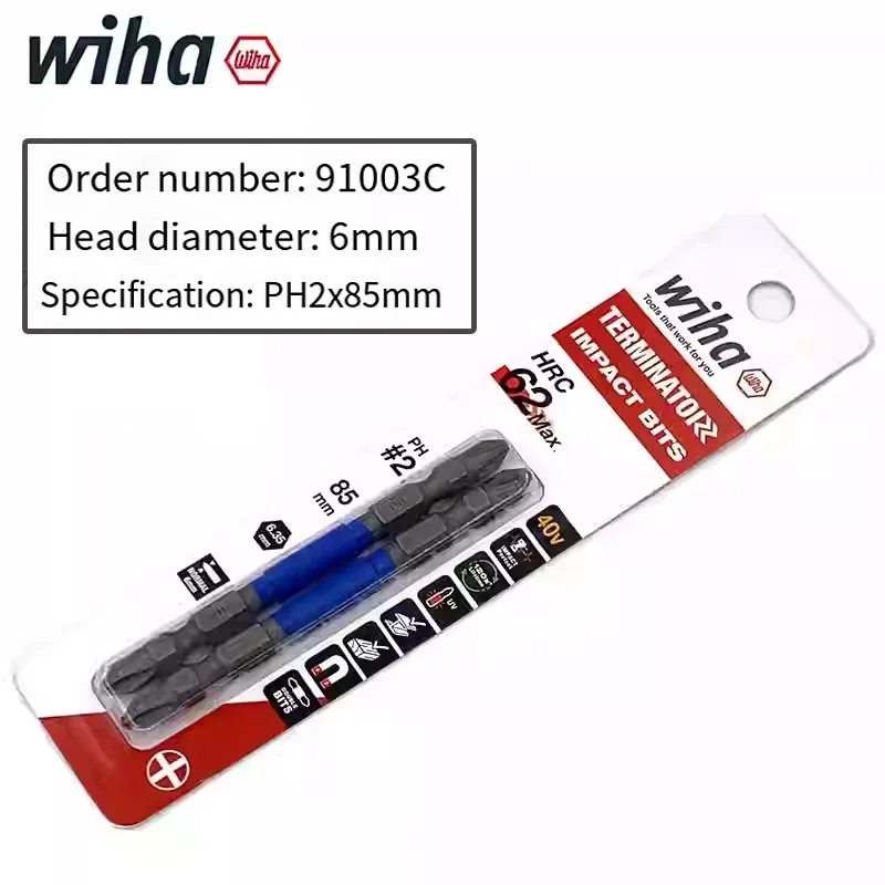 Wiha 2PC 16PC Schraubendreher-Bit-Set 1/4 Zoll Sechskantschaft Rutschfester Bohrer PH2 Länge 65/85/100mm Handwerkzeug 91001C-91011C – Detail 13