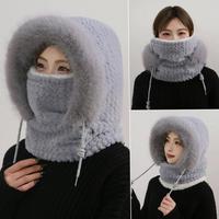 NEW Winter Plush Hat for Women Warm Thick Hood with Scarf Mask Ear Protection Windproof Thermal Cap for Outdoor Cycling Riding