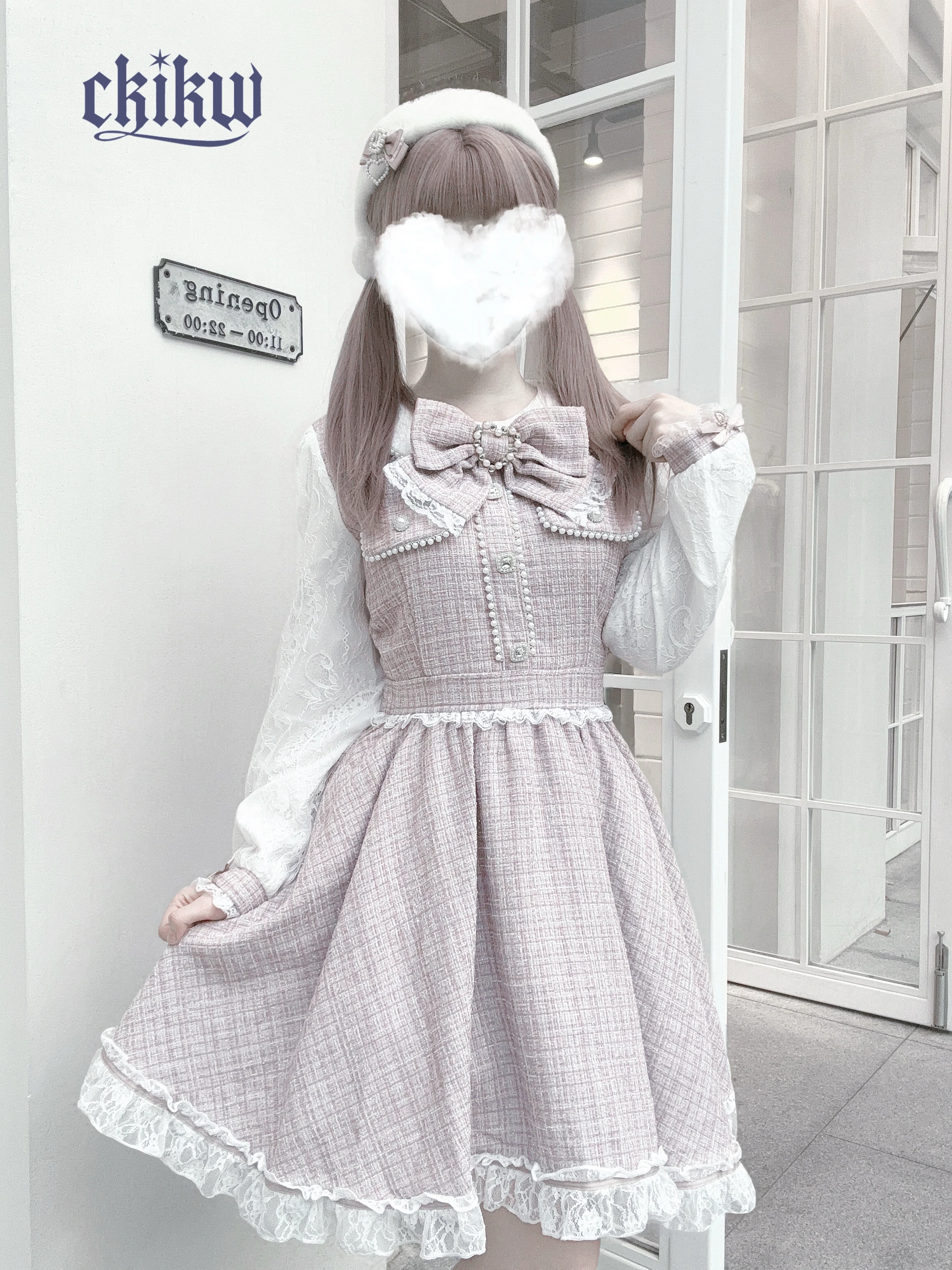 Japan Sweet Elegant Small Fragrance Preppy Style Dress Bow Tweed Slim Waist Lace Robe Patchwork Luxury Hip Hop Lovely Vestidos - Image 6