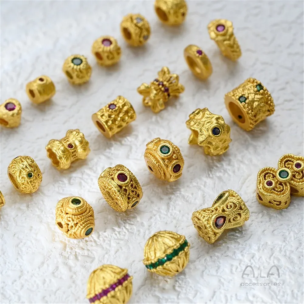 Sand Gold Zirconium Special-shaped Meteorite Surface Cylindrical Bead Wheel Bead Large Hole Spacer DIY String Jewelry Accessorie