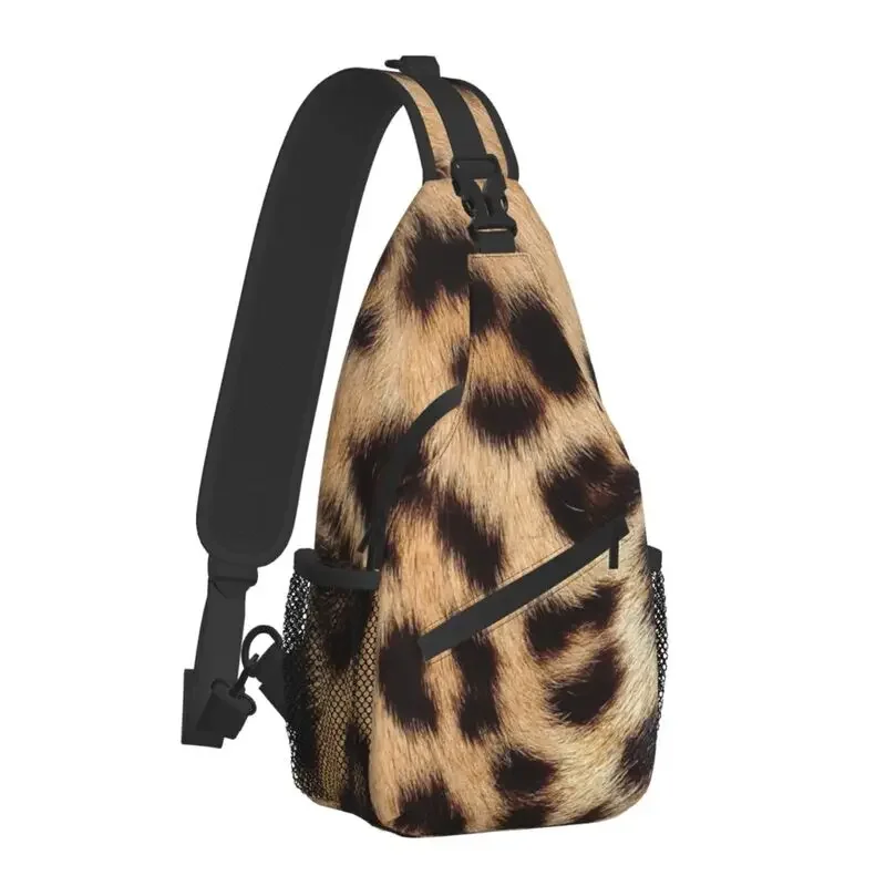 Fashion Trendy Leopard Fur Look Texture Sling Crossbody Backpack Men Shoulder Chest Bag for Camping Biking