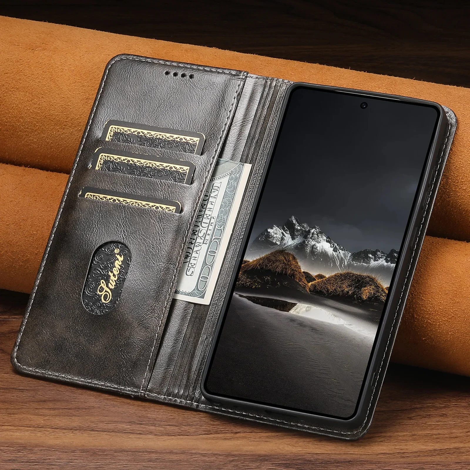 SUTENI Phone Case Faux Leather Card Holder Stand Wallet Magnet Flip Cover For Samsung S26 Ultra S25 Plus S24 S23 S22 Note20