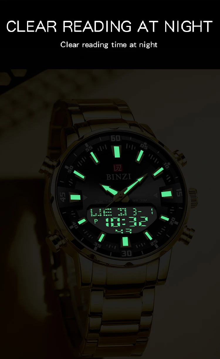 Reloj de pulsera de lujo para hombre, cronógrafo Digital deportivo, resistente al agua, LED, de cuarzo, militar, de acero, color dorado, esfera