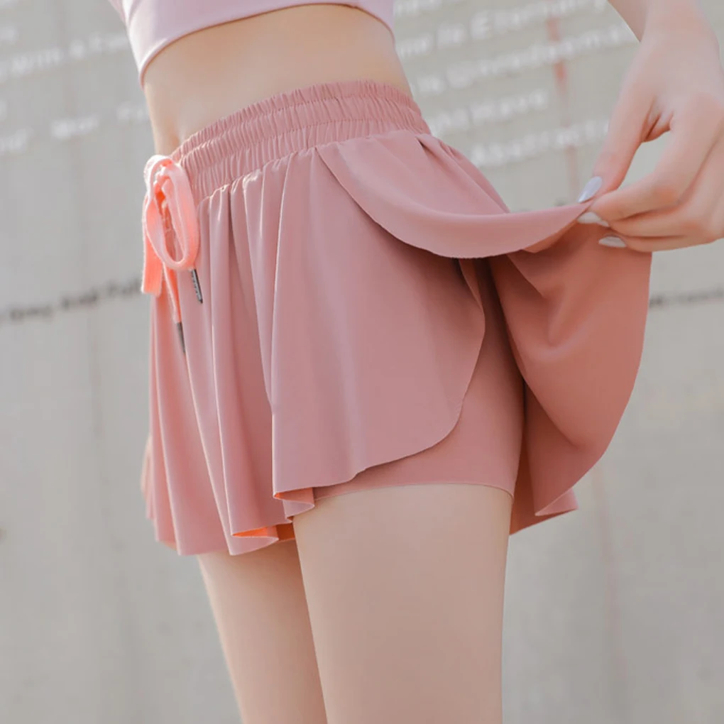 Women Shorts High Waist Drawstring Elastic Short Pants Casual Loose Polyester Shorts for Summer, Pink, L