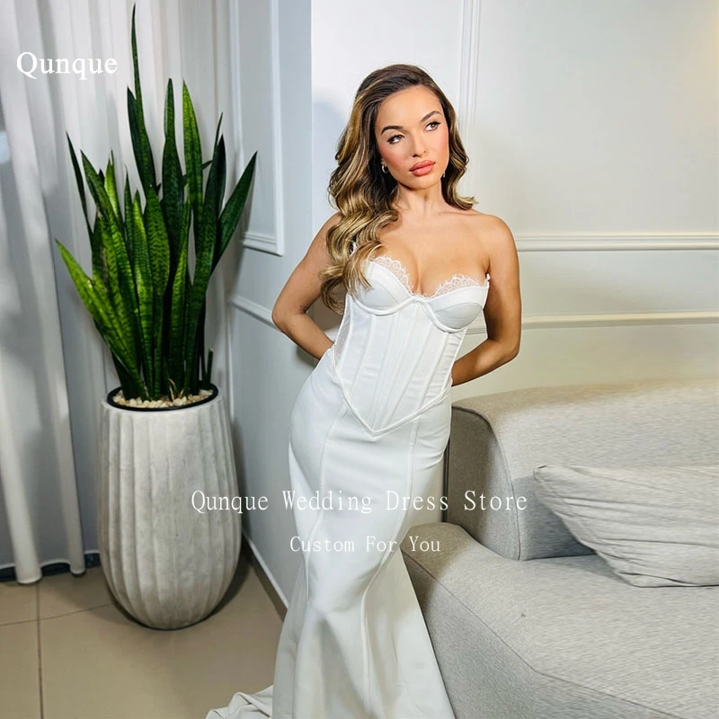 

Qunque Sweetheart Satin Wedding Dress Elegant Lace Sleeveless Mermaid Bridal Gown Court Train Vestidos De Novia Boda Customized
