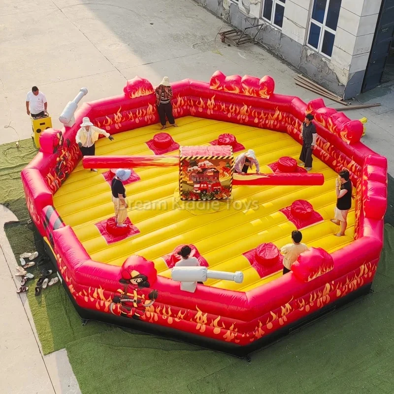 New Desig Red Flame Inflatable Wipeout Game Mechanical Interactive Jumper Rotating Obstacles Game for Kids Adults