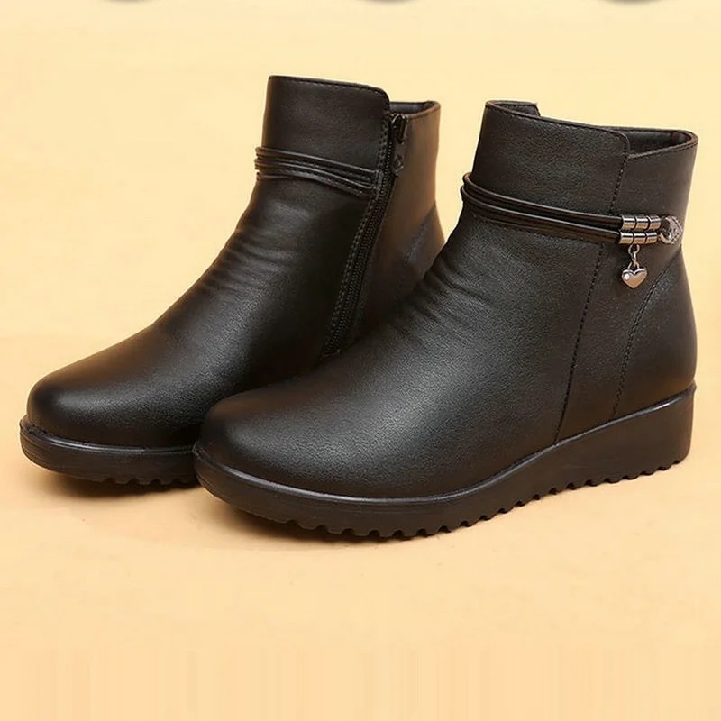Womens Winter Boots Women Leather Casual Snow Boots Famale Non-slip Warm Fur Ankle Boots Mother Winter Shoes Plus Size
