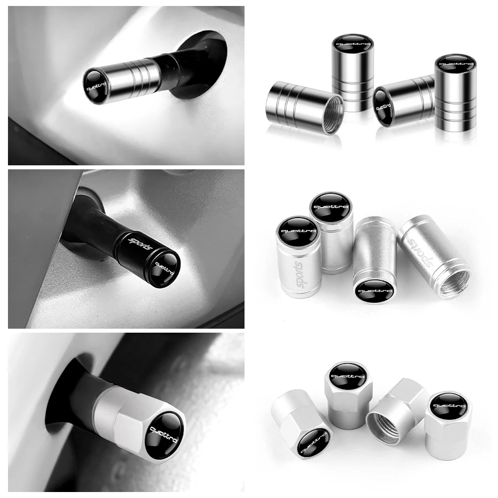 4Pcs Car Wheel Tire Valve Caps Tyre Stem Cover Bolt-In Accessories For Audi Sline A6 Q7 A7 S3 A8 A3 RS A1 A5 A4 Quattro Q5 Q3 TT