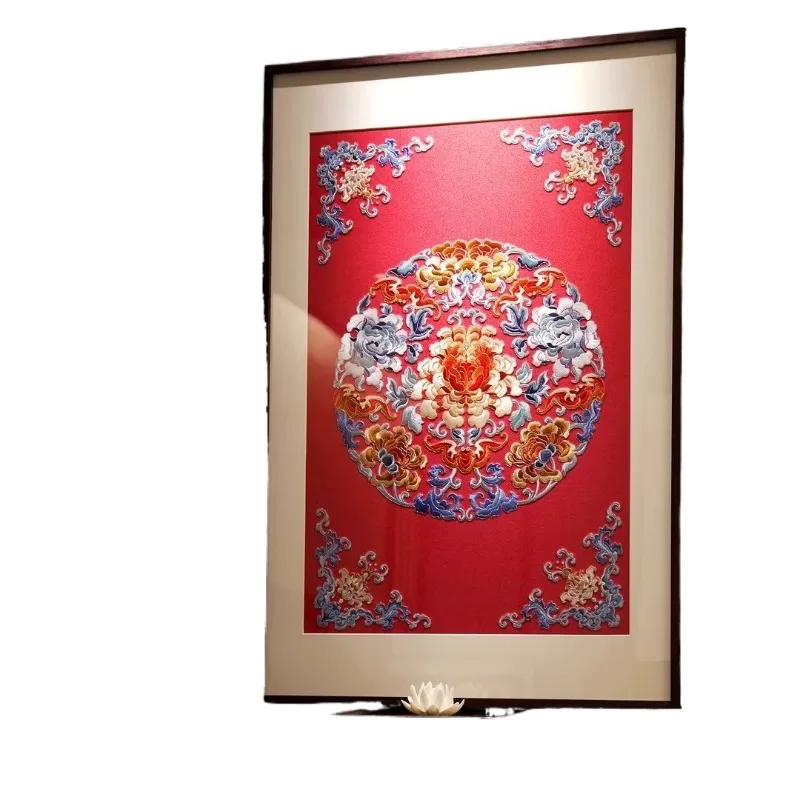 Nouvelle peinture d'entrée de style chinois, tissage artistique pour salon, patrimoine culturel immatériel, décoration tridimensionnelle.