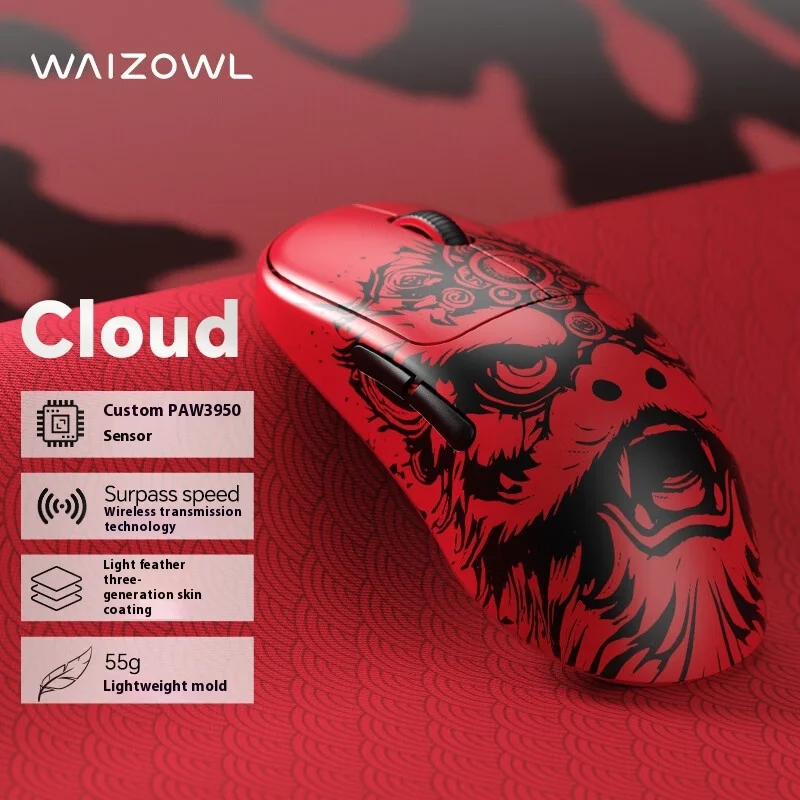 Imagem -04 - Waizowl Ogm Nuvem Leão Dança Mouse sem Fio Tri-mode 8k Paw3950 Jogos Nordic52840 Leve Personalizado Mouse pc Gamer Acessórios