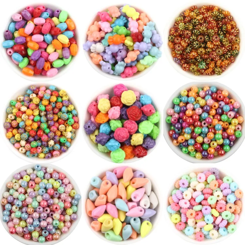 50-100Pcs/Lot Plastic Beads Macaron Color Round Flat Round Multi Size Beads Diy Jewelry Bracelet Mobile Phone Chain Accessories