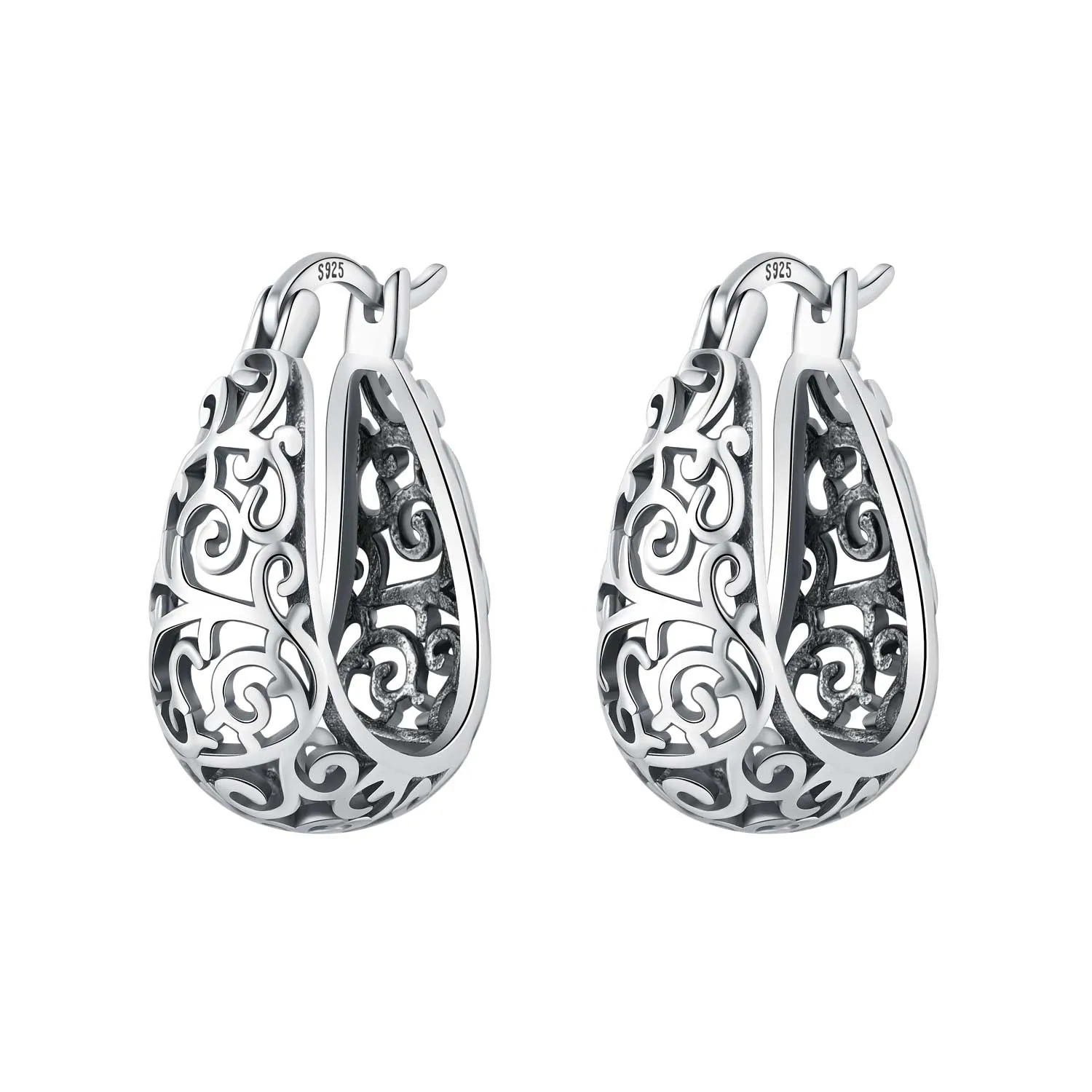 MISEFF S925 Sterling Silber Temperamentvolle, durchbrochene Vintage-Weinreben-Creolen für Damen, Modeschmuck, Geburtstagsgeschenk