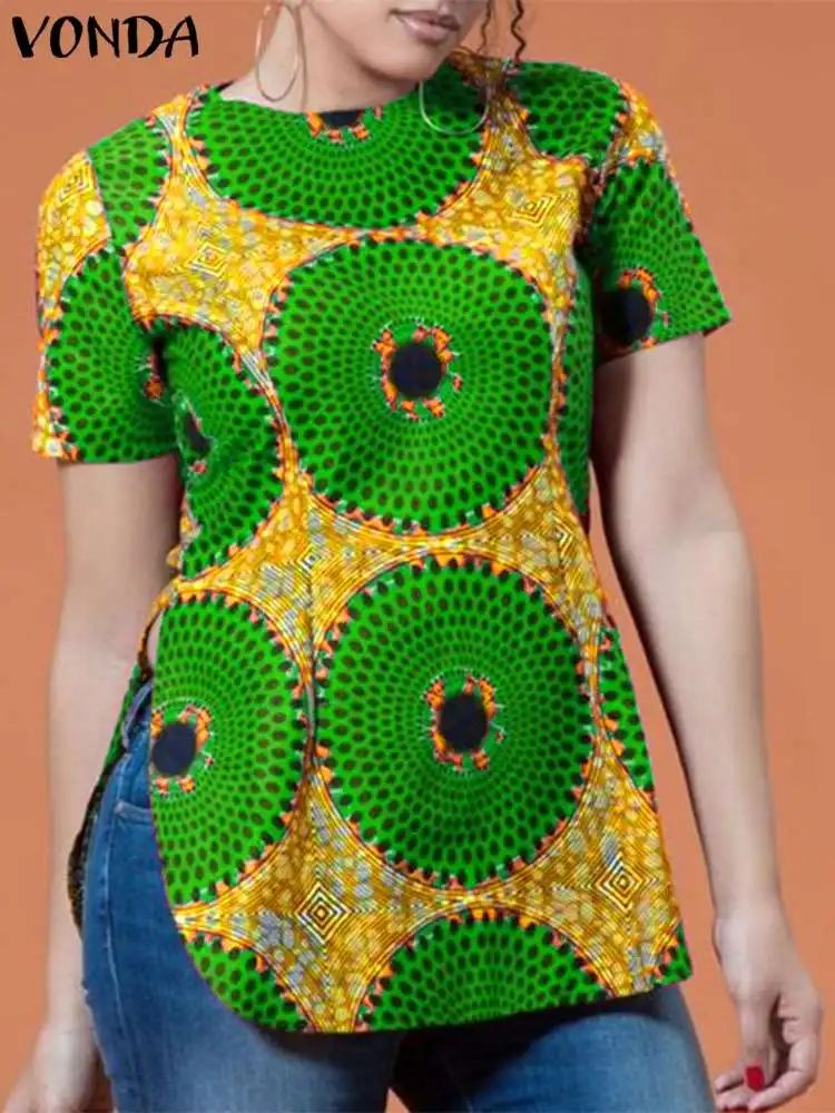 

VONDA Printed Shirts Women Elegant Blouse Bohemian Short Sleeve Tops 2024 Fashion Casual Loose Shirts Vintage Oversized Blusas