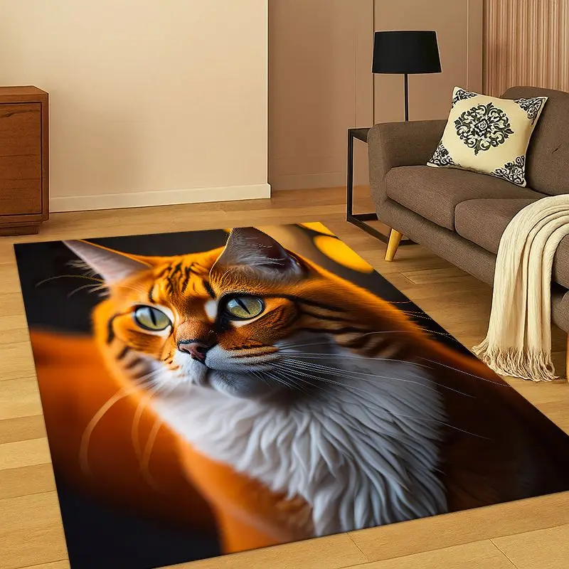 Cute Cat Kitten Cartoon Carpet Rug for Bedroom Living Room Sofa Playroom Doormat Home Decor, Game Area Rug Non-slip Gift