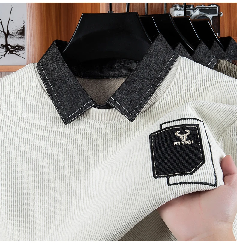 Tweedelige herensweater met verdikte en gewatteerde losse winteroverhemdkraag Geïntegreerd fleece warm gebreid laagoverhemd