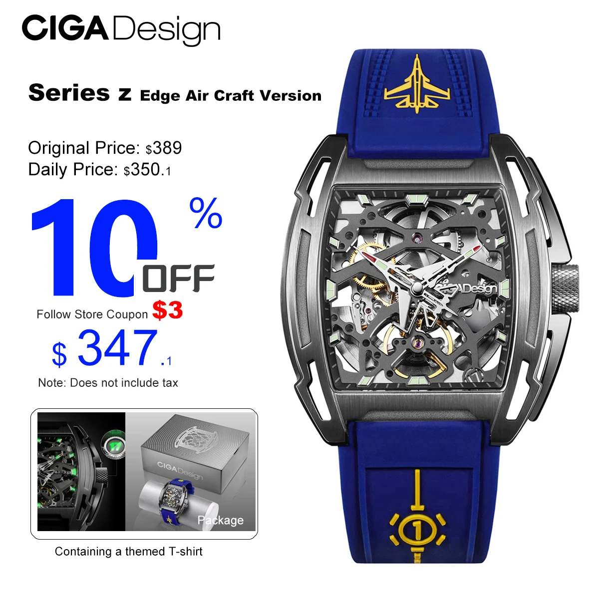 

CIGA Design Mechanical Titanium Watch Men Z Series Automatic Movement Luminous Skeleton Wristwatches Silicone Strap Timepiece