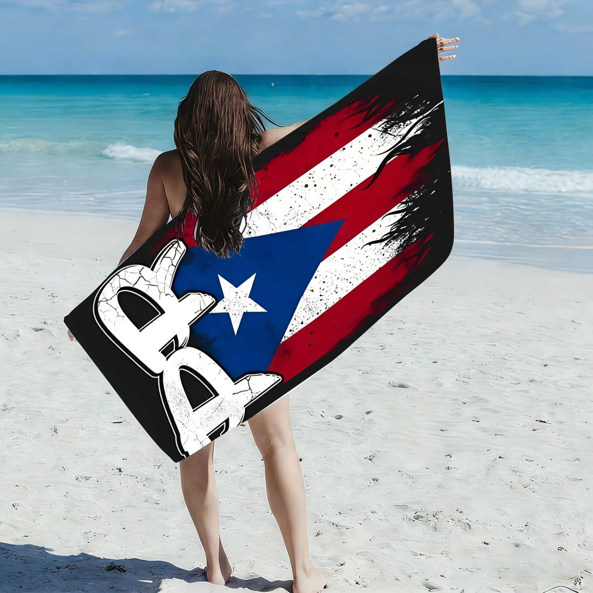 1PC Puerto Rico PR Boricua Pride Flag Beach Towel Large Microfiber Super Absorbent Quick‑Dry Sand Proof Bath Towel
