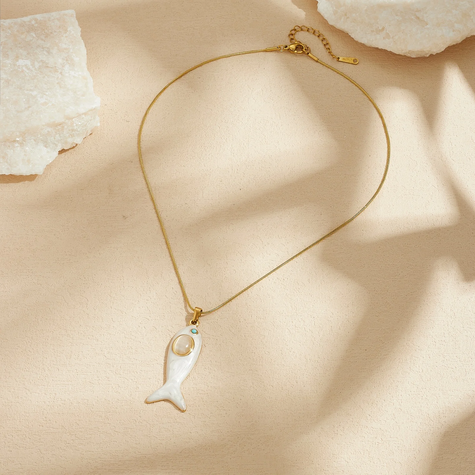 Stainless Steel White Glazed Enamel Fish Pendant Necklace For Women Classic Fashion Ocean Style Neck Chain Holiday view 4
