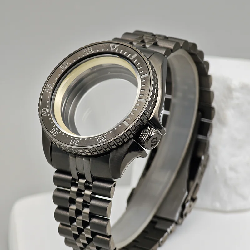 

41mm NH35 Watch Case Fits NH35 NH36 Movement Stainless Steel Gun Color Men's Watch Case Sapphire Glass Of Diving Watch Component