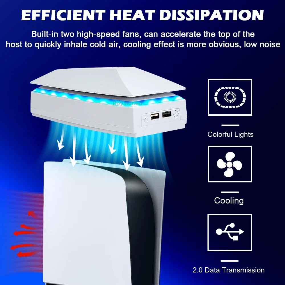 For PS5 Pro Top Cooling Fan With RGB LED Light Game Host Radiator Top Dust-proof Heat Dissipation Fan for PS5 Pro Game Console