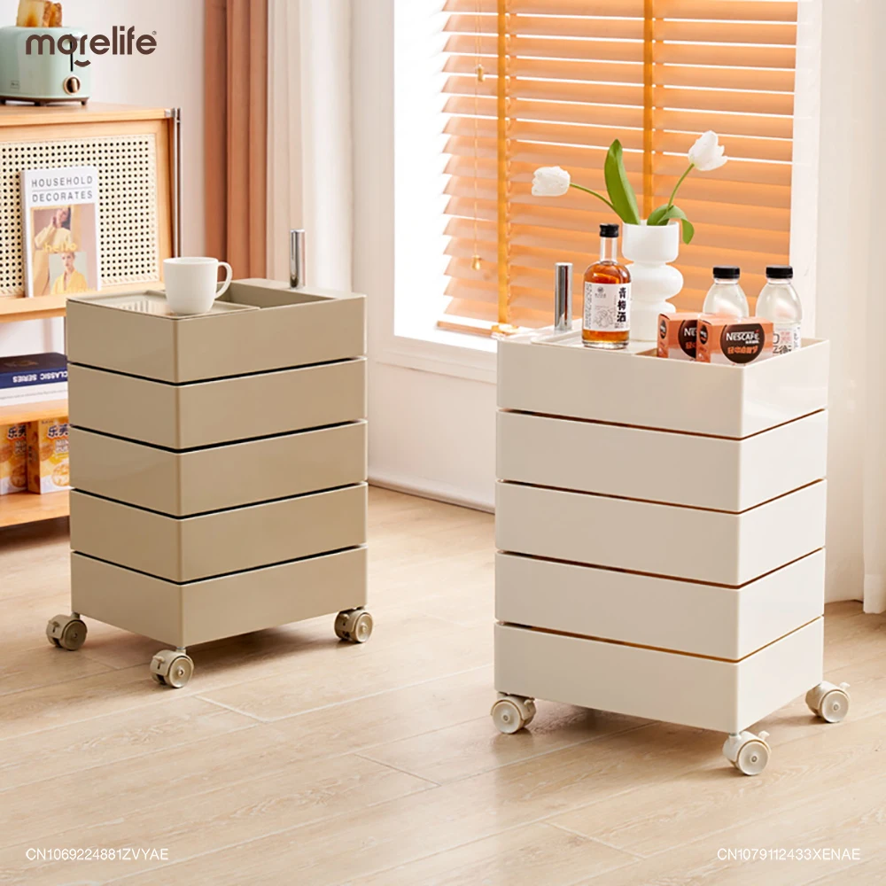 360° Rotating Removable Storage Rack Plastic Living Room Cabinet Bedside Table Cabinet Multi-layer Snack Cabinet Home Furniture