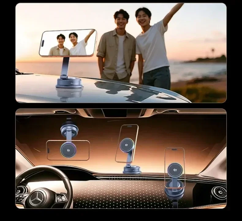 360 Rotate ICE Cooling Fan QI2 25W Magnetic Car Wireless Charger Mount Vacuum Suction Cup Phone Holder for iPhone 17 16 Pro Max