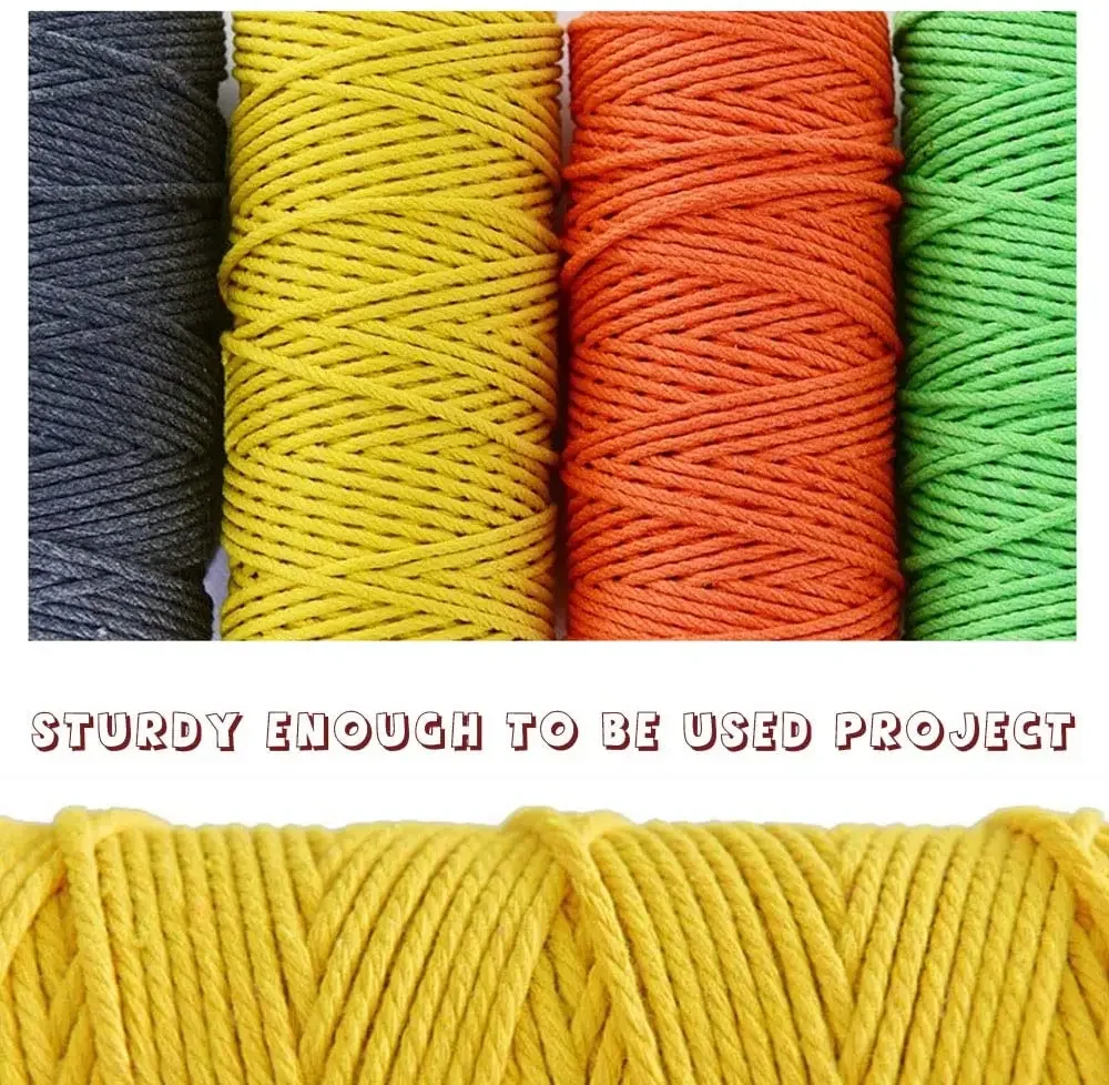 3mm 100% Cotton Cord Colorful Handmade Rope Twisted Macrame String DIY For Knitting Cord Home Textile Rope 100m