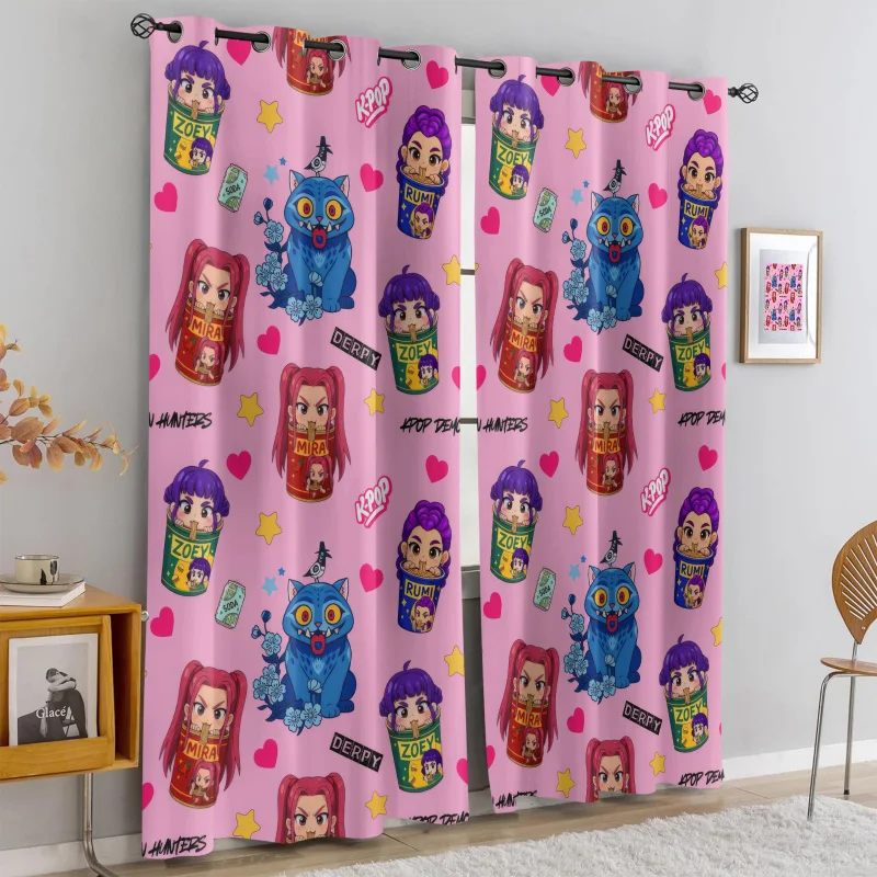 Hasbro Kpop Cartoon Sticker Blackout Curtains 85% Light Blocking Noise Reducing Grommet Window Drapes For Girls Kids Bedroom