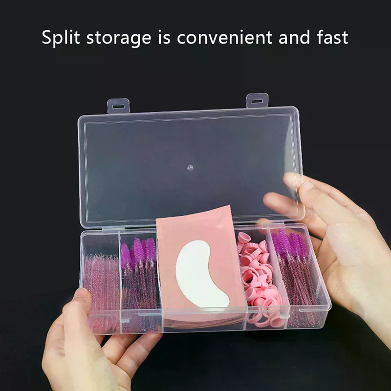 Transparent Cover with Rectangle Vertical Grid Eyelash Extension Tool Storage Box Glue Tweezer Holder Makeup Organizer