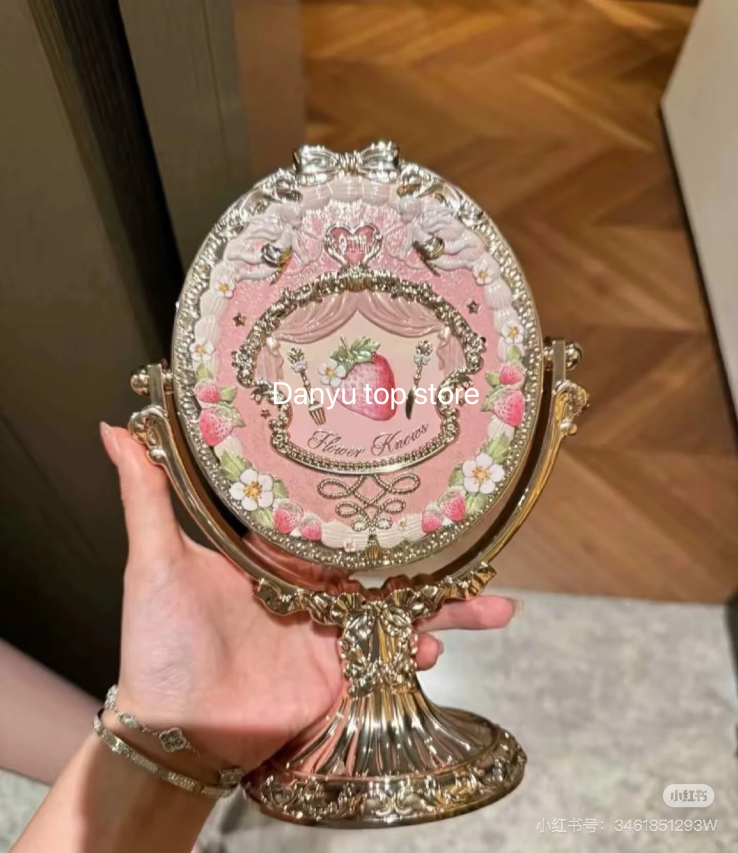 Flor sabe o 9o aniversário espelho ferramenta de maquiagem espelho de mesa almofada de ar pente copo conjunto de 3 peças
