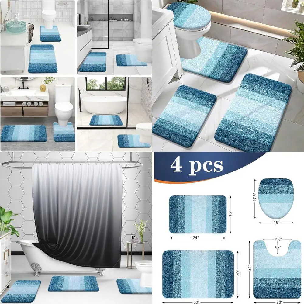 

Набор из 4 ковриков для ванной: впитывающий коврик из микрофибры, U-образный коврик для унитаза и чехол для крышки, быстросохнущий, можно стирать в машине, цвет павлиний синий