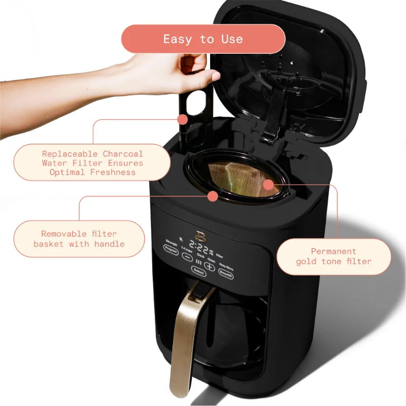 Beautiful 14 Cup Programmable Touchscreen Coffee Maker, Black Sesame by Drew Barrymore