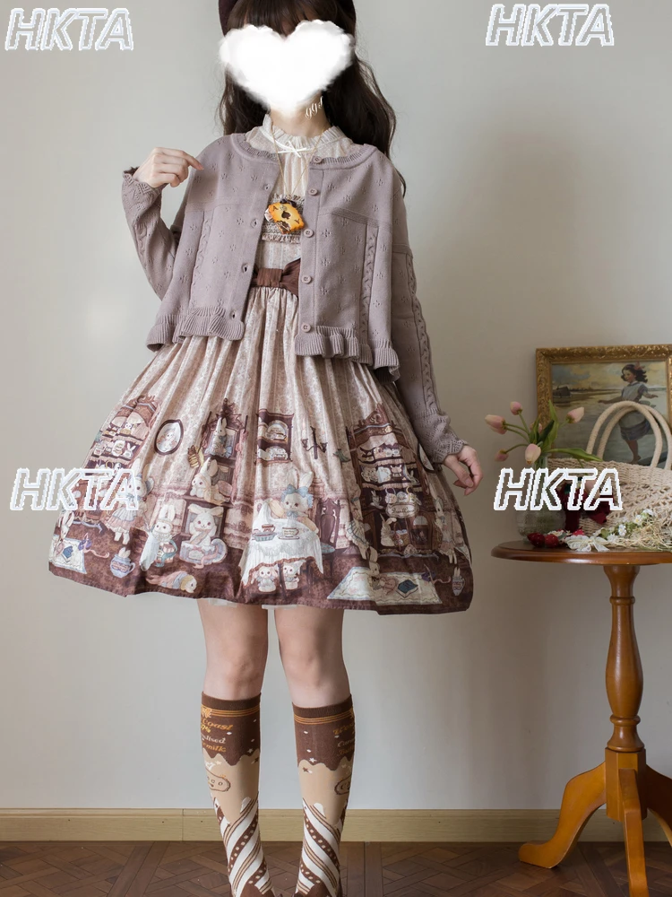 빈티지 빅 크루넥 로리타 니트 가디건 여성 로리타 스웨터 가을 달콤한 플리츠 긴 소매 루즈 블랙 스웨터 탑