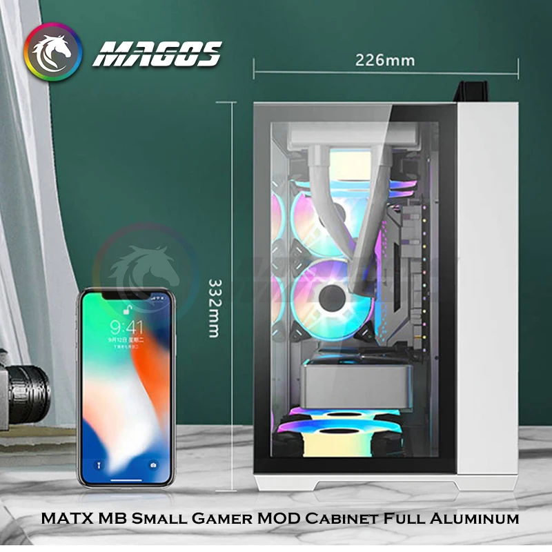 Small ITX Case Hand-Held Side Transparent Support 240 Watercooler/MATX MB Gamer MOD Dual-sides Glass Cabinet