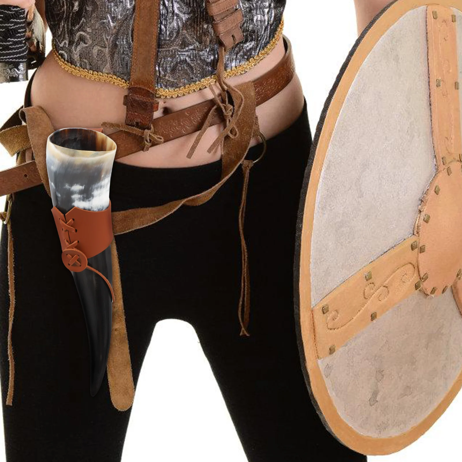 

Unique Viking Wine Drinking Horn Featuring Rustic Finish and Portable PU Belt Holder Great for Cosplay Events and Home Decor