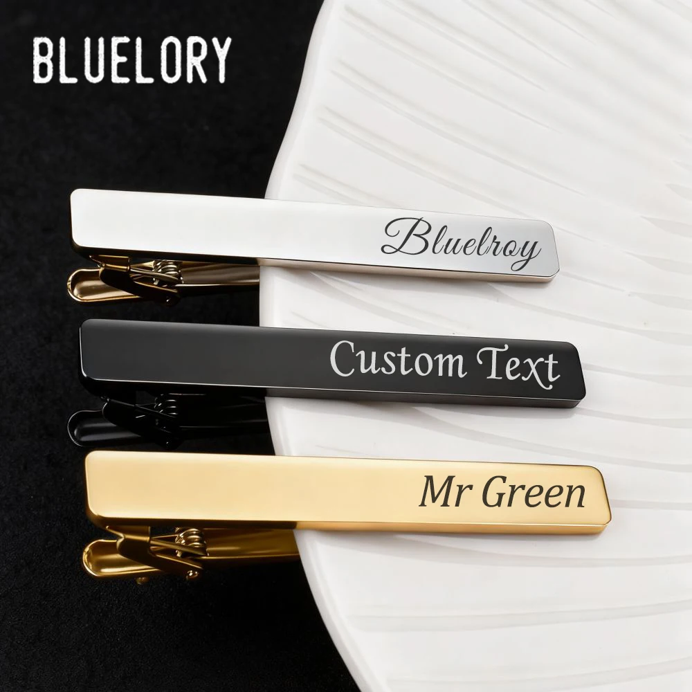 Bluelory Custom Name Tie Clip Personalized Stainless Steel Luxury Women Men Tie Clips Jewelry Wedding Bride Groom Accessories