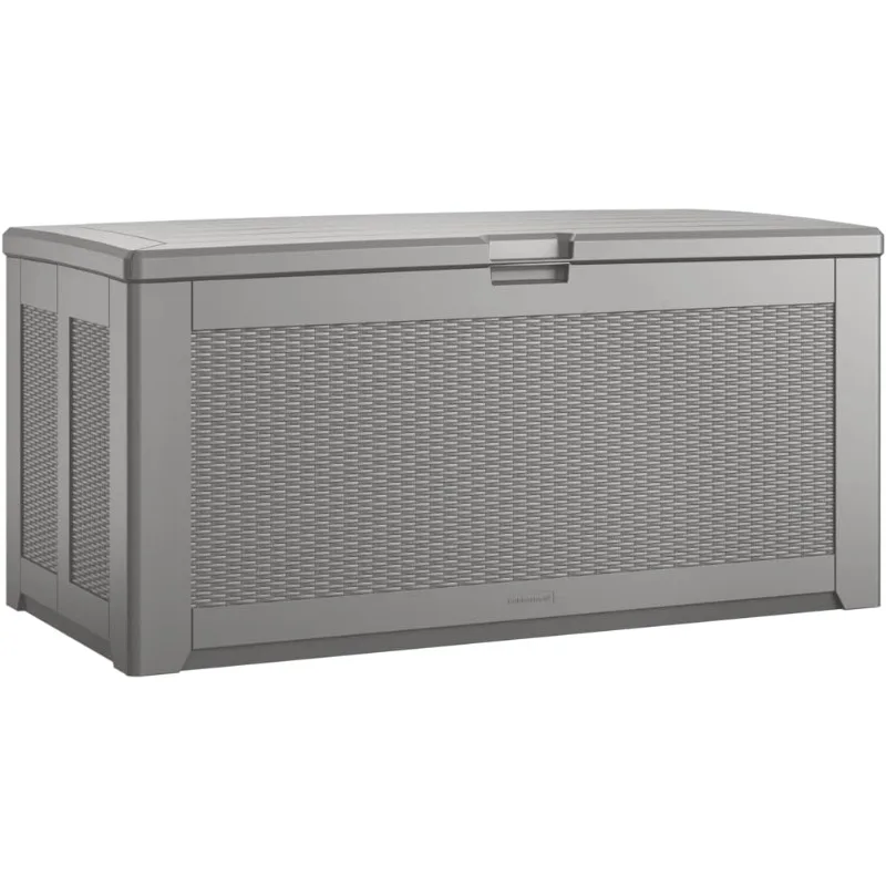 Large Resin Outdoor Storage Deck Box (134 Gal), Weather Resistant, Gray, Deck Organization for Home/Backyard/Pool Chemicals