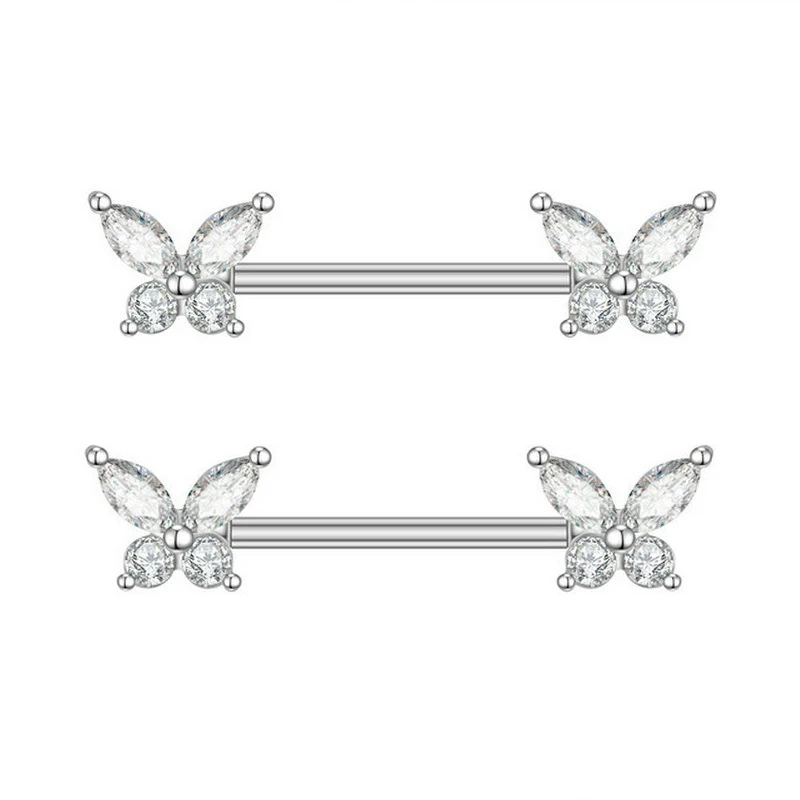 

12pcs/Lot Clear CZ Butterfly Nipple Shiled Ring Trendy Stainless Steel Srew Fit Beach Party Dance Women Sexy Jewelry
