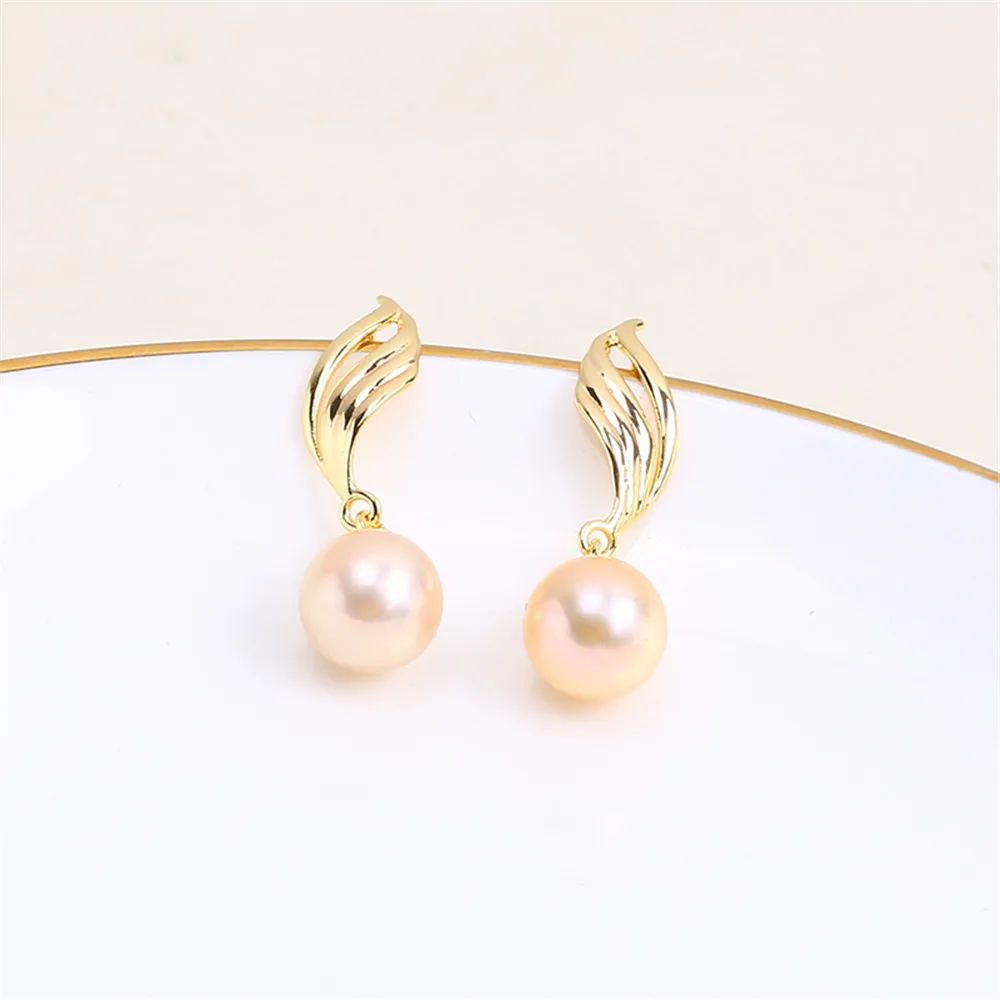 S925 Sterling Silver Ear Pins Domestic 14k Gold Injection Gold Phoenix Tail Shaped Pearl Zircon Empty Support Earrings DIY