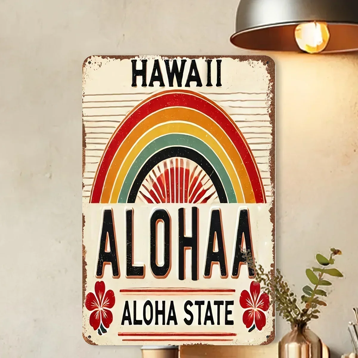 Vintage Hawaiian Aloha State Metal Tin Sign - 1pc, 20.32x30.48 cm, Wall Hanging Iron Decorative Plaque for Home, Room, Restau