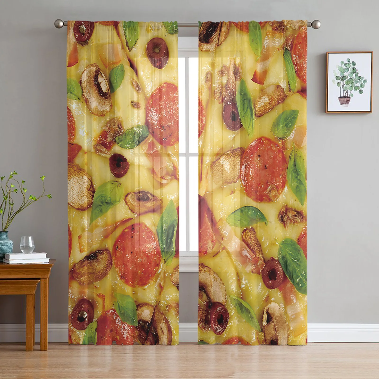 

Giant Pizza Burrito Tulle Curtains for Living Room Sheer Curtains for Bedroom Voile Curtain for Children Organza Window Drapes