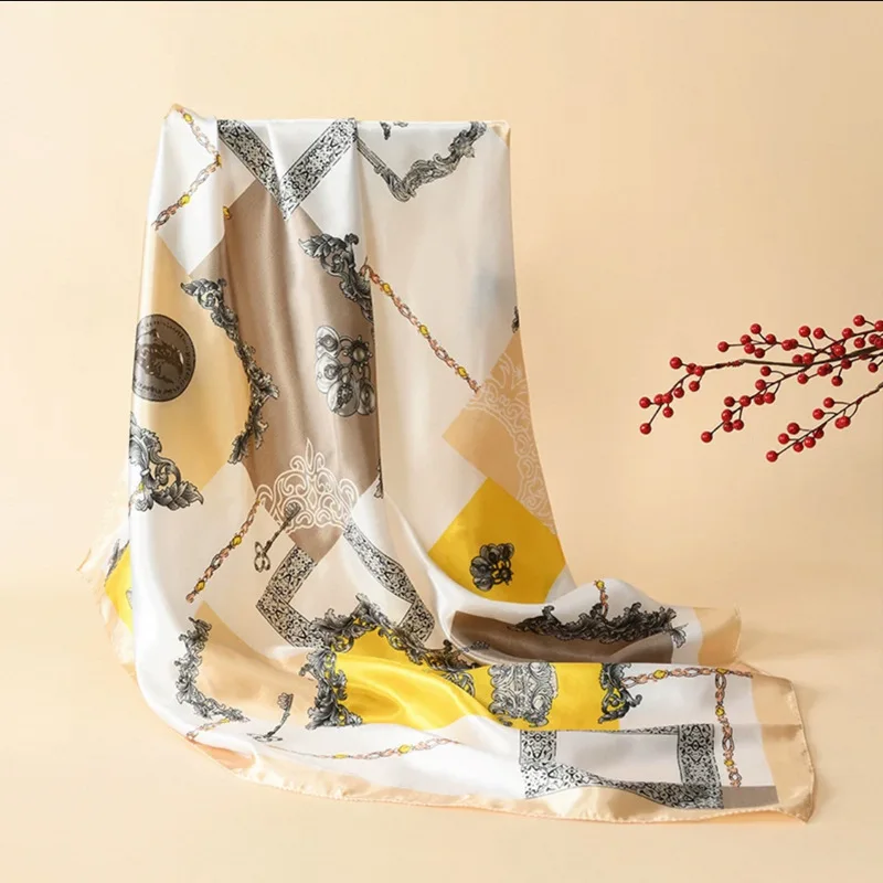 Summer Small Scarf Women's All-Match 90 × 90cm Large Kerchief Neck Tube Top Imitated Scarves Thin