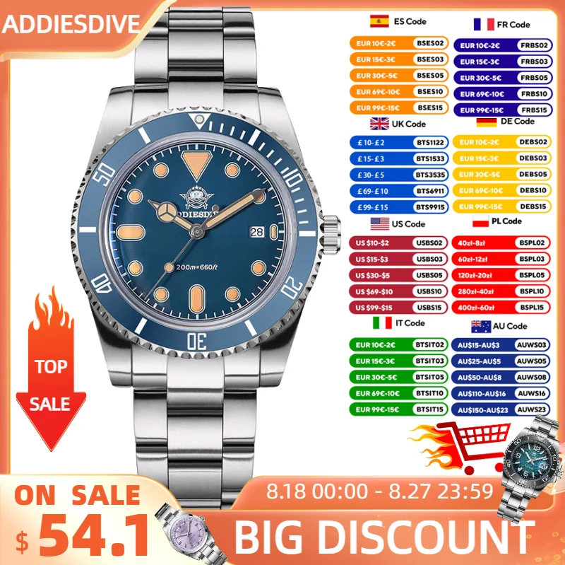 

ADDIESDIVE Divers Watch 39mm Ceramic Bezel Bidirectional Rotation 12mm Ultra-thin Dial 200m Waterproof Luminnous Quartz Watch