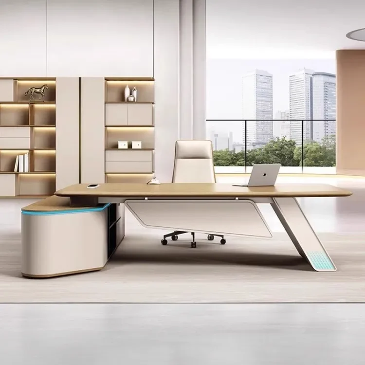 Functional and Aesthetic Wooden Desk with Integrated Lighting for Home or Office Use