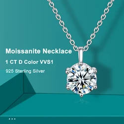 SHSTONE 1.0/2.0ct 8mm VVS1 D Color Moissanite Necklace Soild 925 Sterling Sliver Chain Fine Jewelry for Woman Wedding Engagement