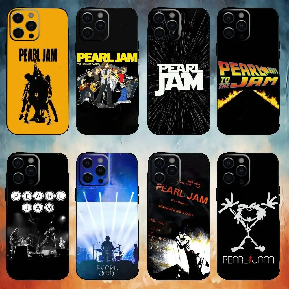 Custodia per telefono Band P-Pearl J-Jam per iPhone17,16,15,14,13,12,11 Plus,Pro Max Cover nera morbida