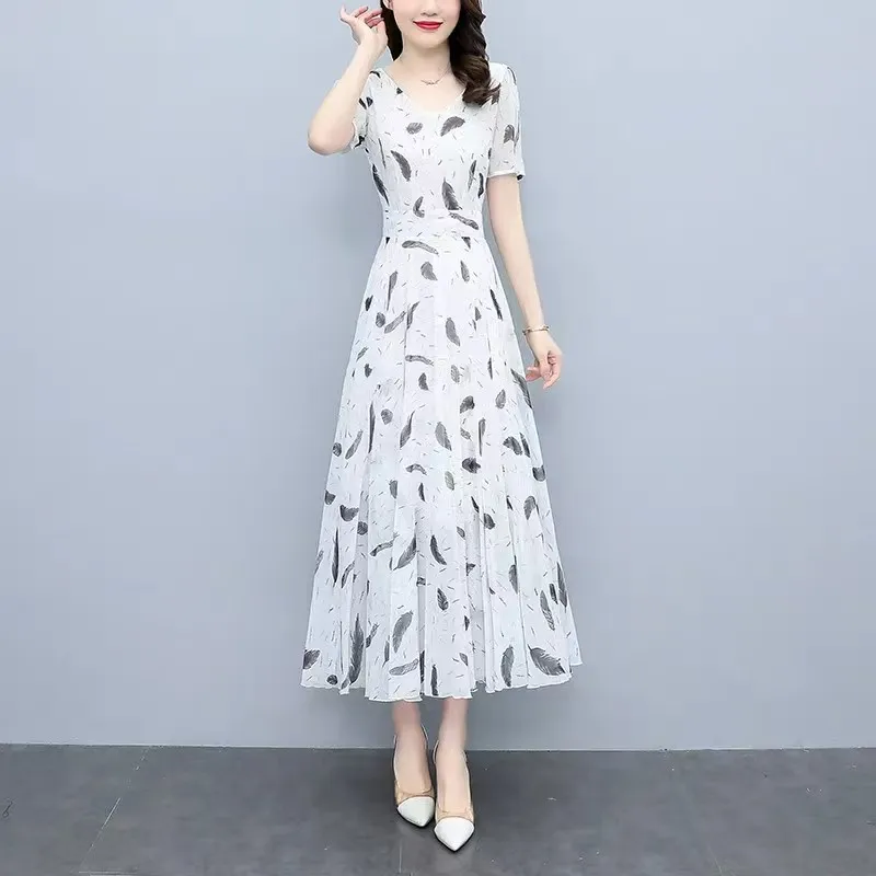 Sukienki maxi z wysokiej jakości białego szyfonu w stylu boho na lato 2025, vintage, codzienne, plażowe, eleganckie, dopasowane, na imprezę, midi, vestidos